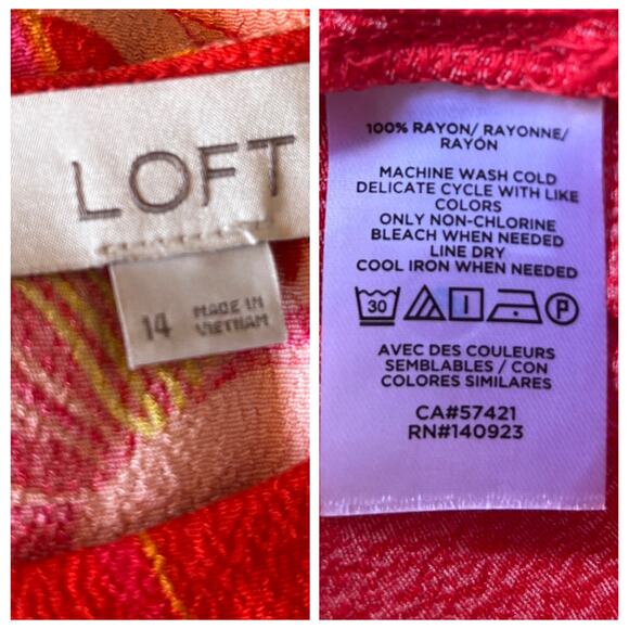 LOFT Midi Dress Cap Sleeves A-line Red Pink Multi Floral Women’s Plus Size 14 - Picture 10 of 10